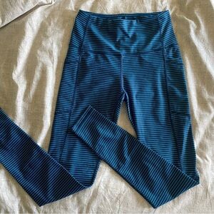 Senita Athletics Navy Blue Striped High-Rise Leggings